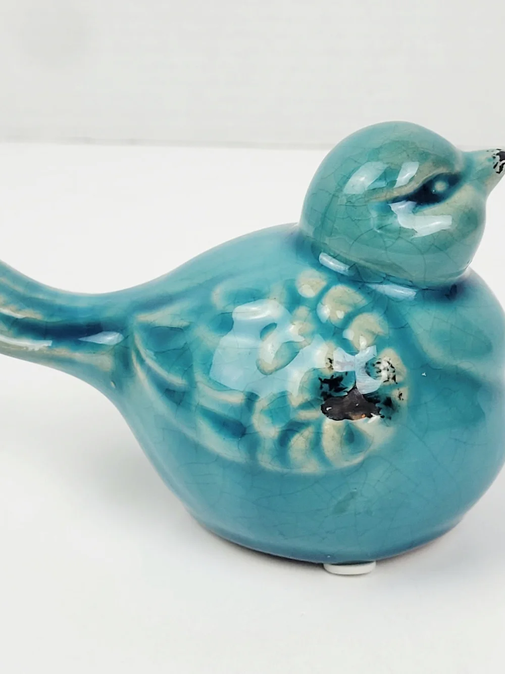 RAZ Imports Resin Stone Textured Chickadee~Ceramic Bitossi Style Bird~Turquoise